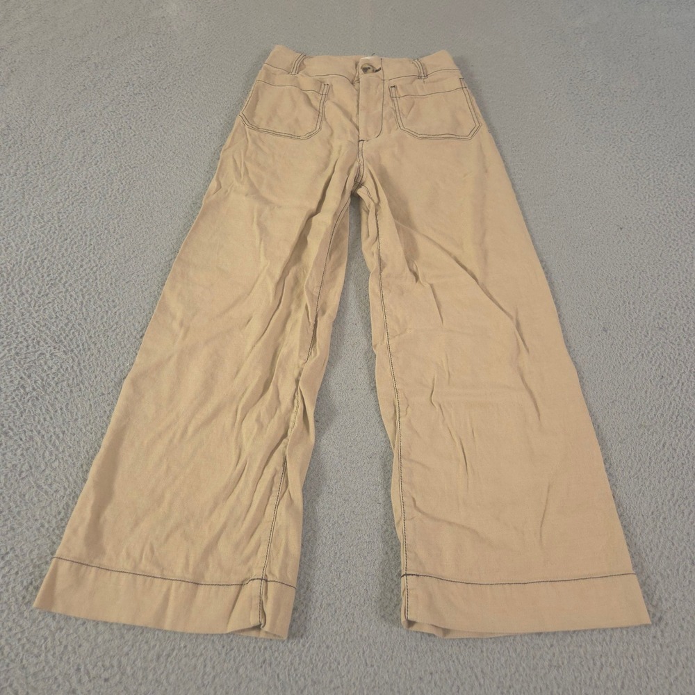 Anthropologie Pants Womens 26 Maeve Colette Cropped Wide-Leg Contrast-Stitch